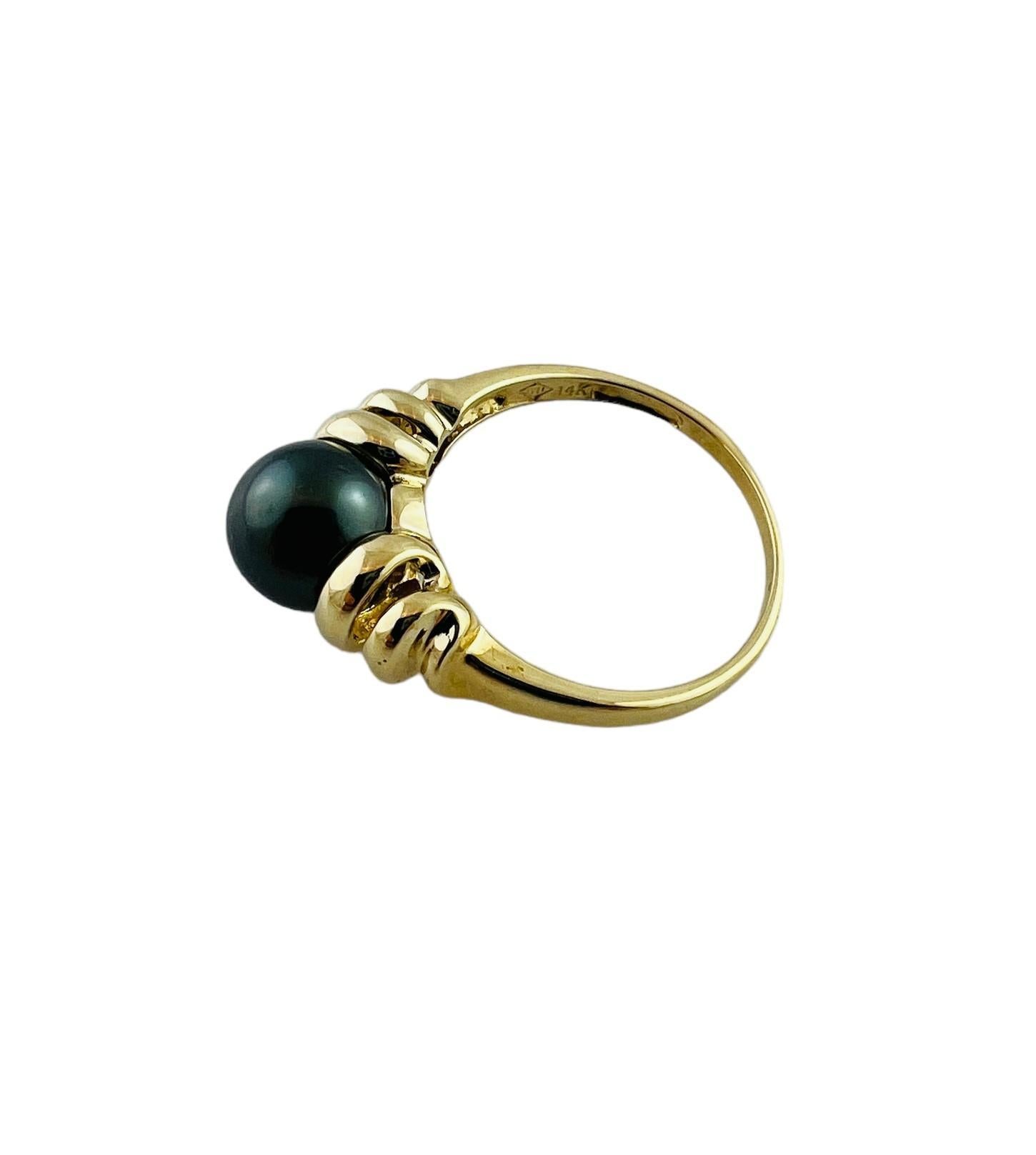 Round Cut 14K Yellow Gold Black Pearl Ring Size 7.25 #15671