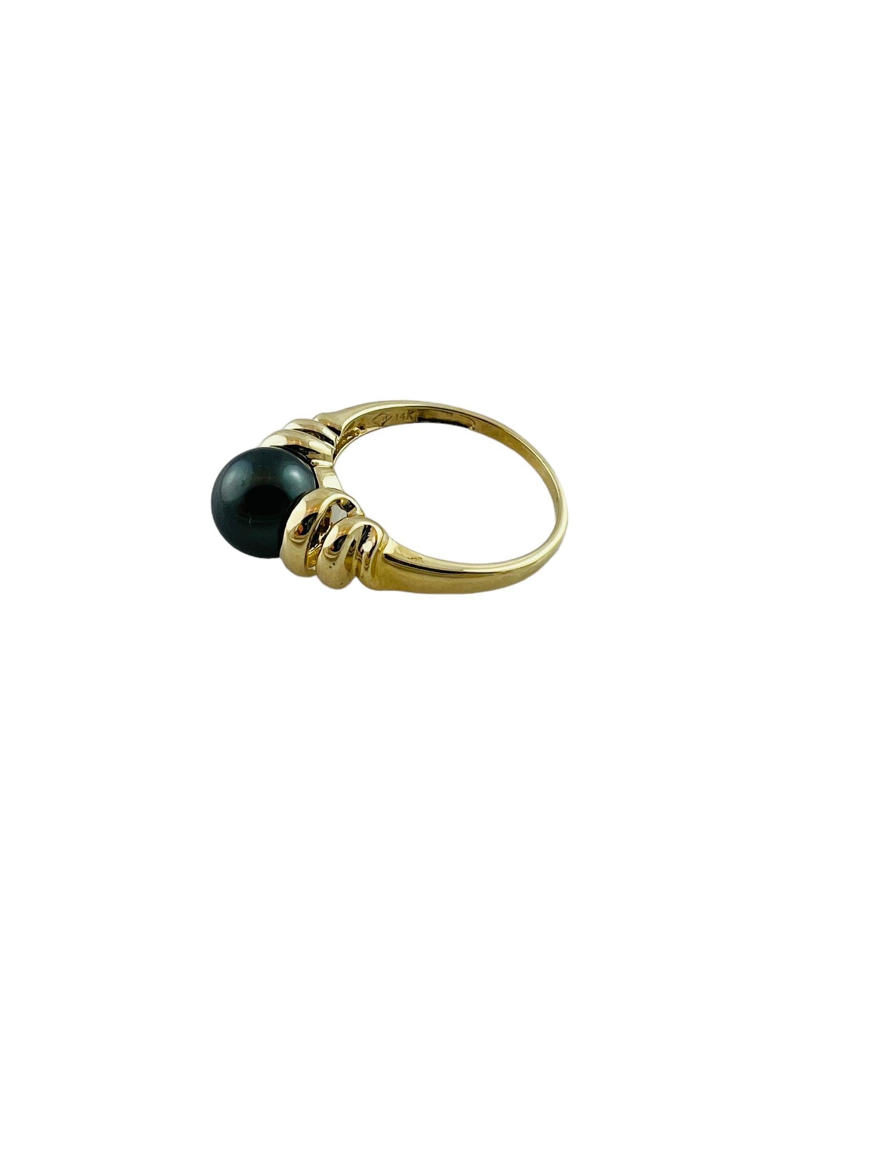 Women's 14K Yellow Gold Black Pearl Ring Size 7.25 #15671