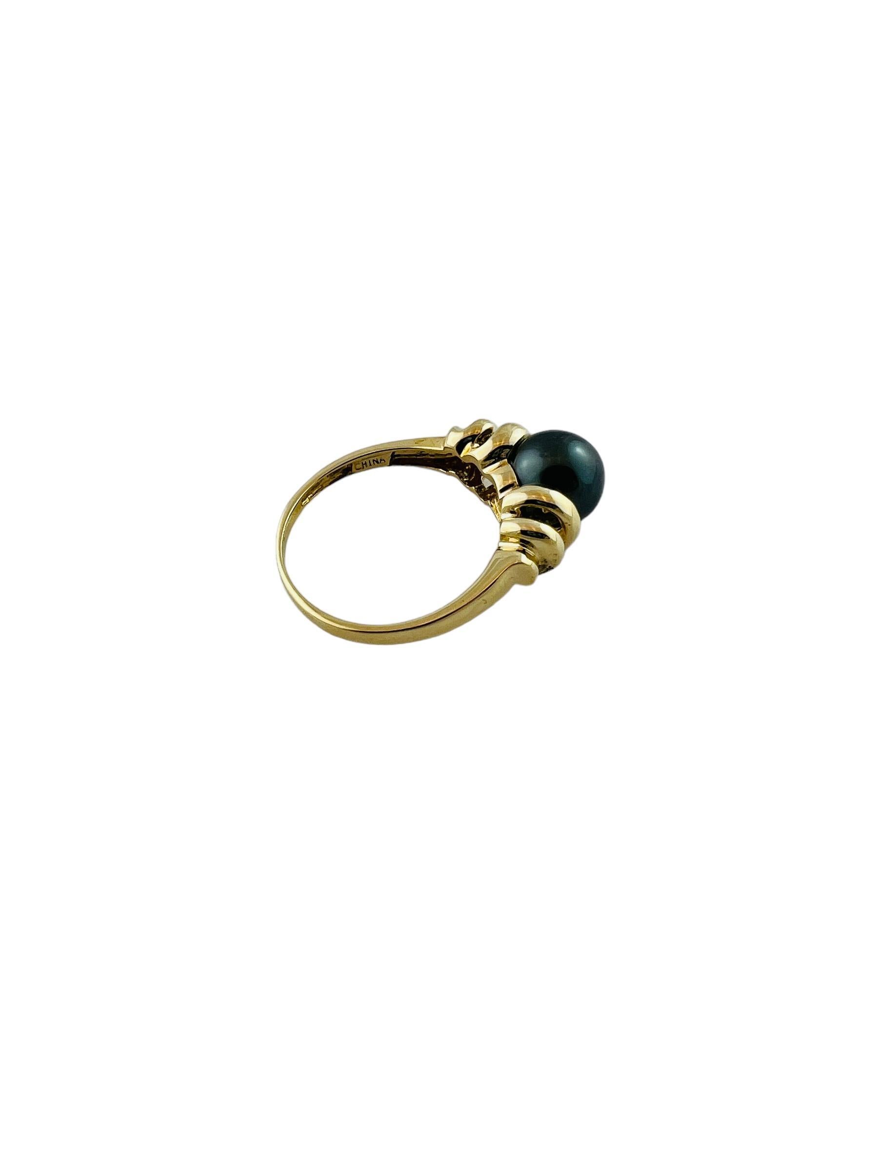 14K Yellow Gold Black Pearl Ring Size 7.25 #15671 1