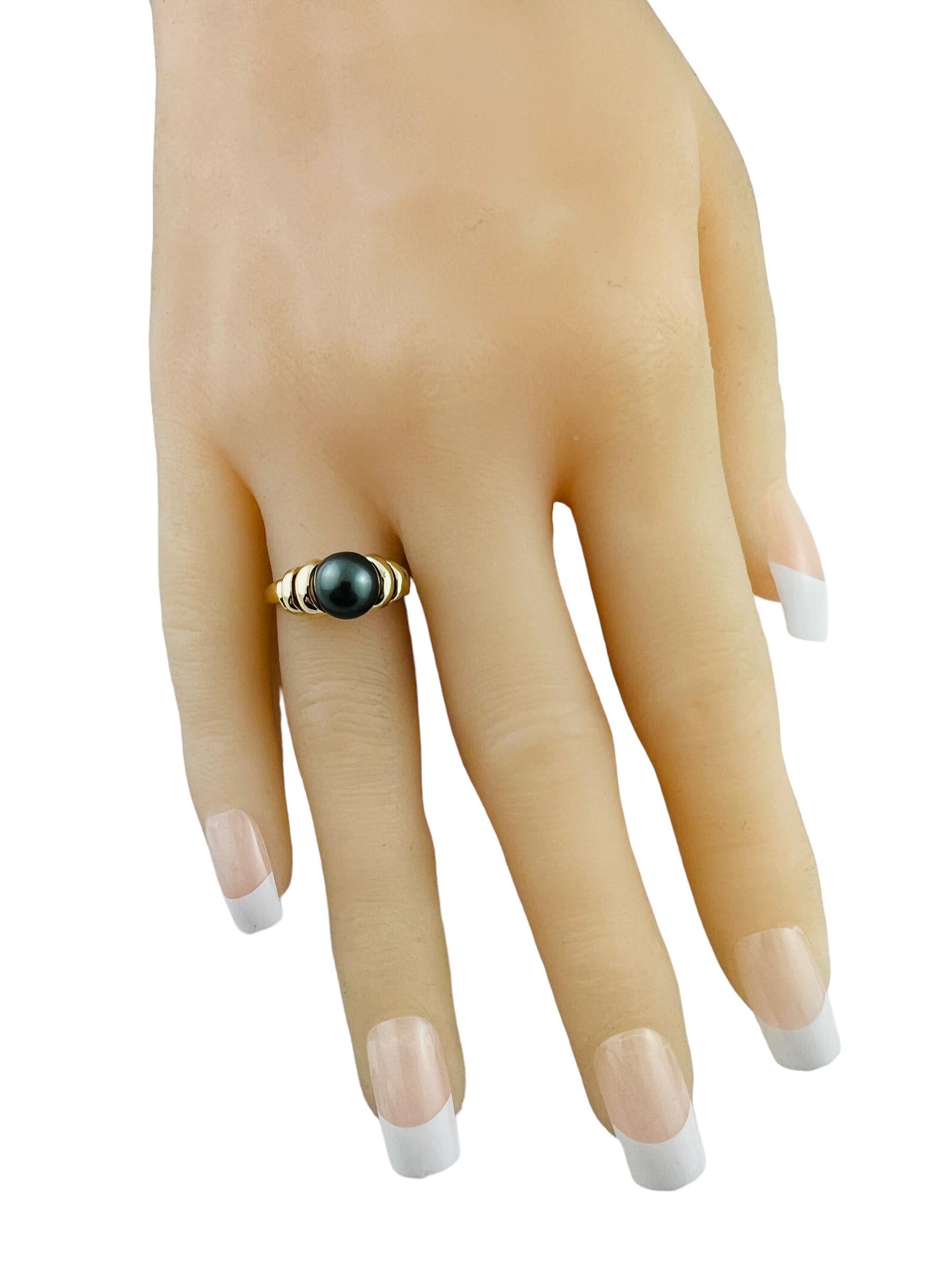 14K Yellow Gold Black Pearl Ring Size 7.25 #15671 2