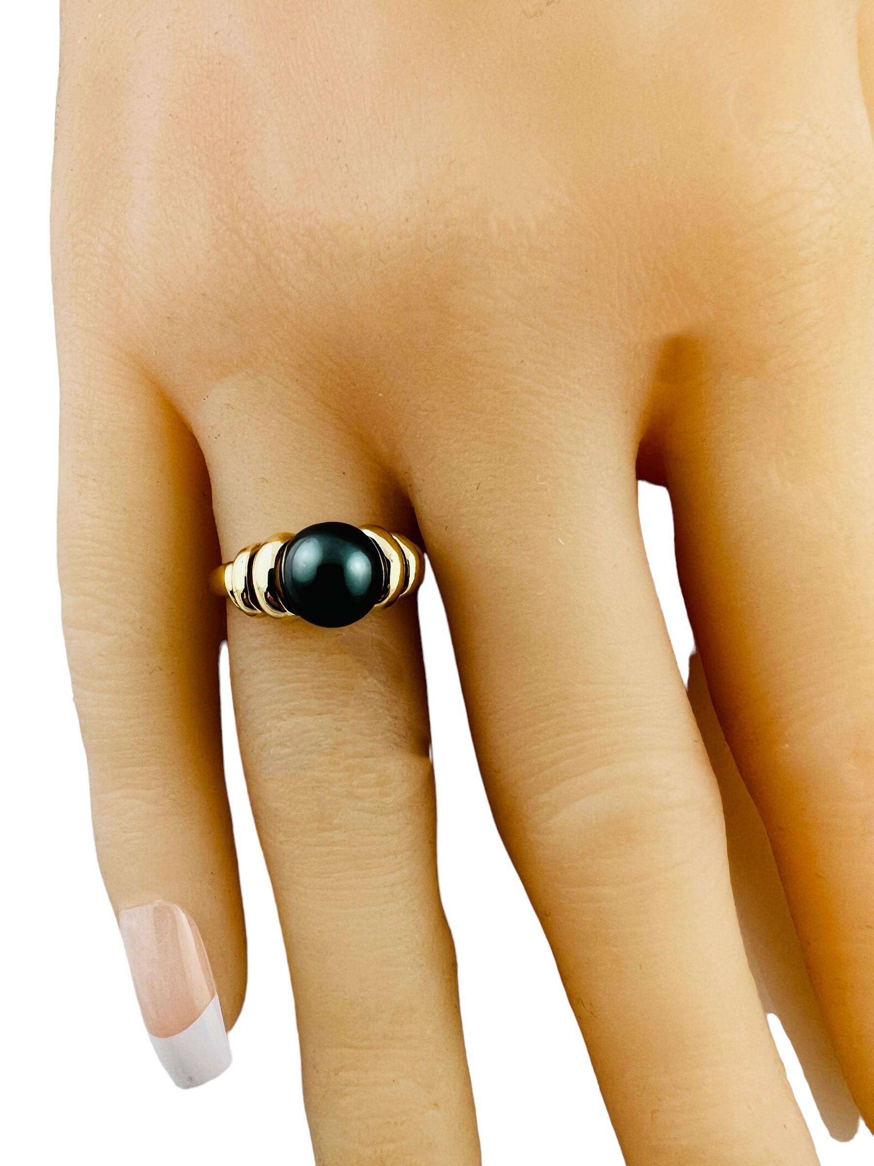 14K Yellow Gold Black Pearl Ring Size 7.25 #15671 3