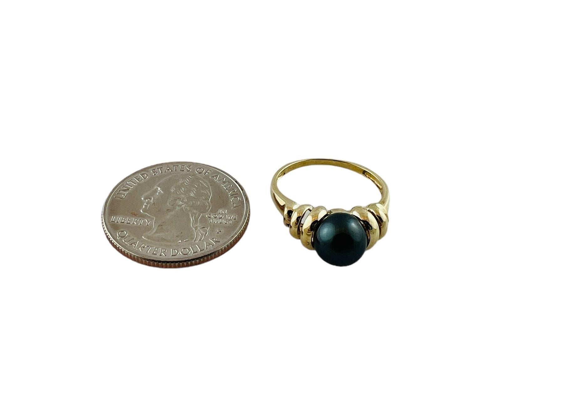 14K Yellow Gold Black Pearl Ring Size 7.25 #15671 4