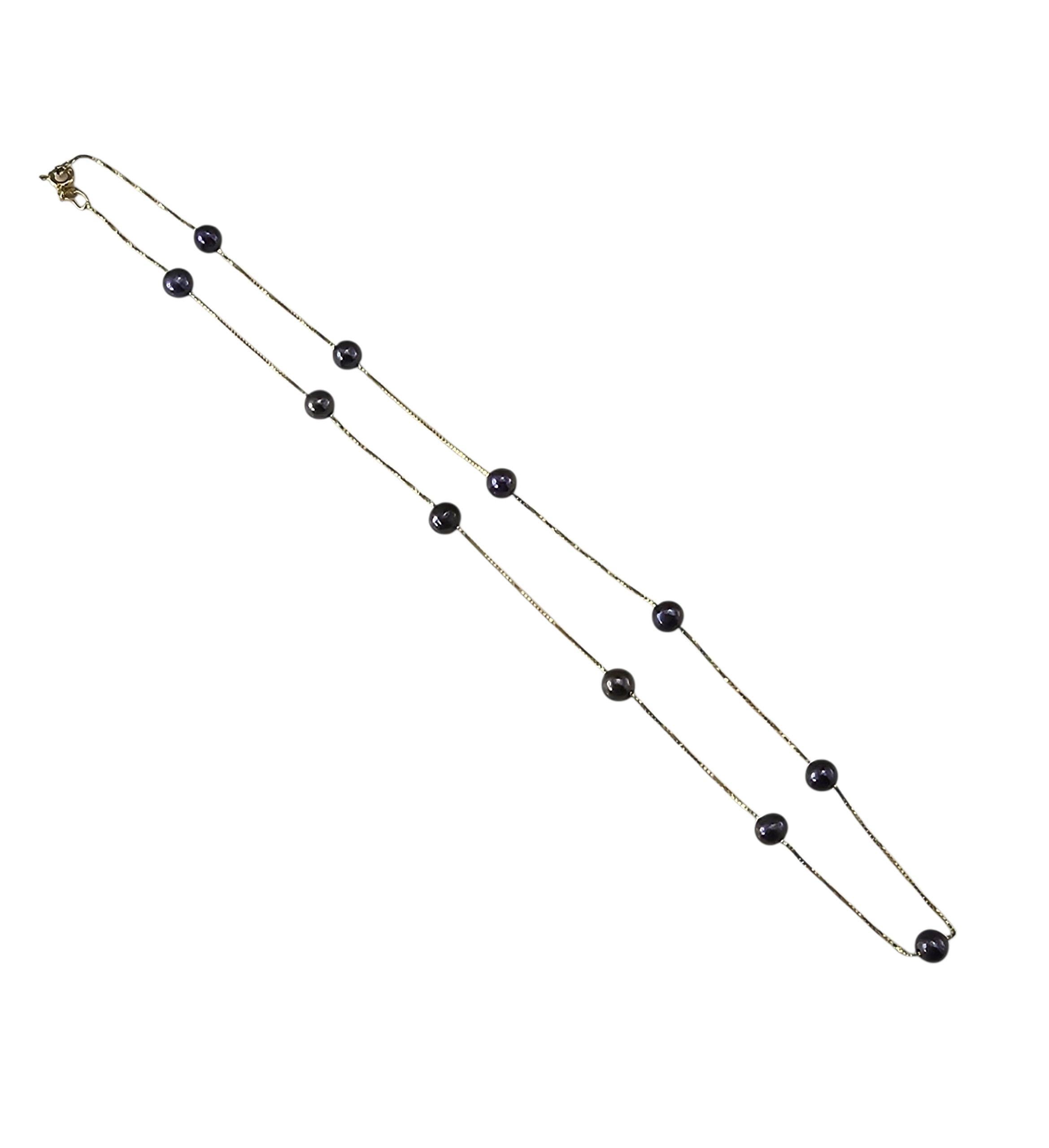 Taille ronde Collier de perles noires en or jaune 14K #23999 en vente