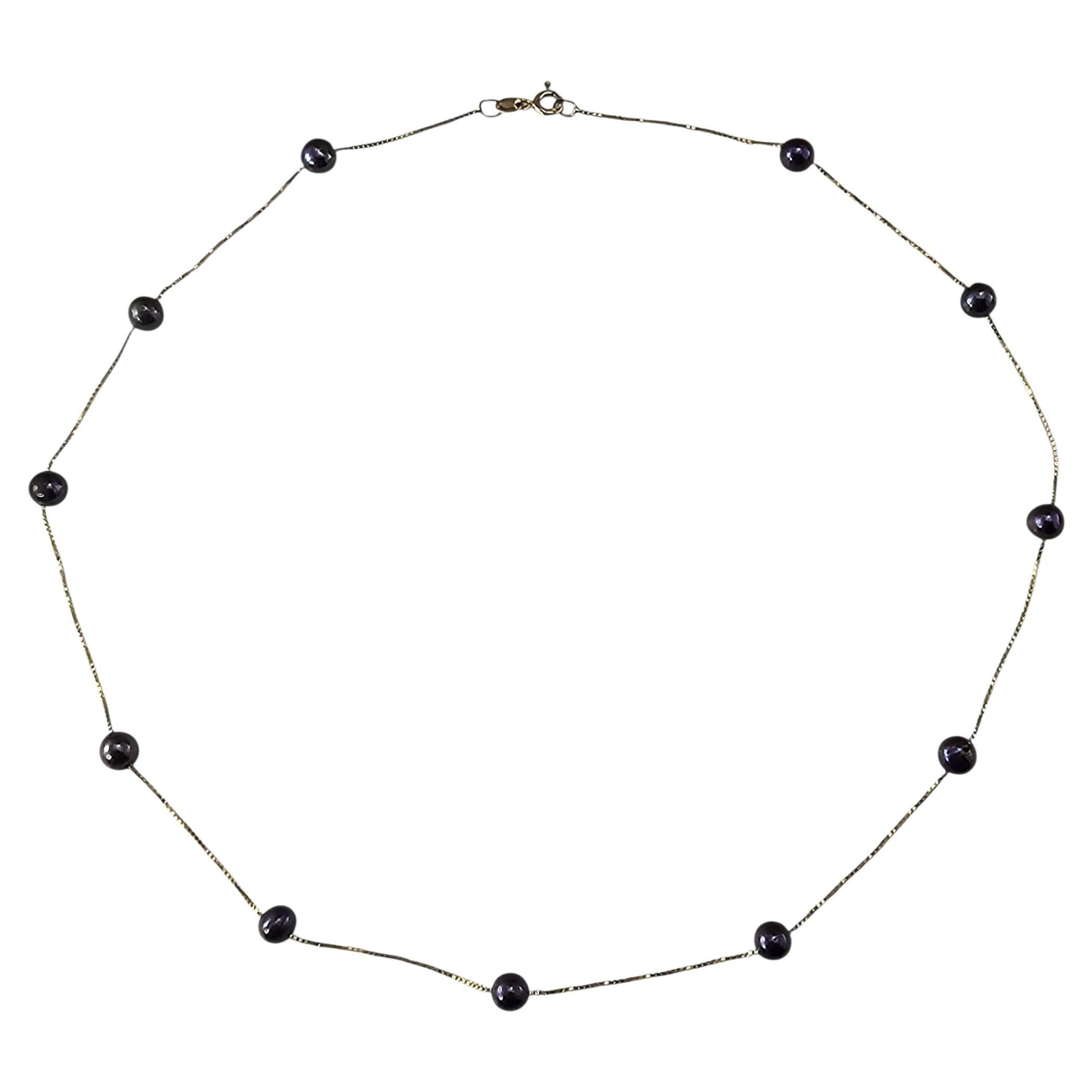 14K Yellow Gold Black Pearl Station Necklace #23999