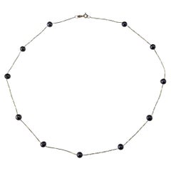 14K Yellow Gold Black Pearl Station Necklace #23999