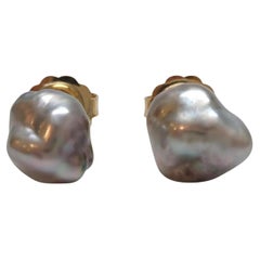 14K Yellow Gold Black Pearl Studs Earrings #21948