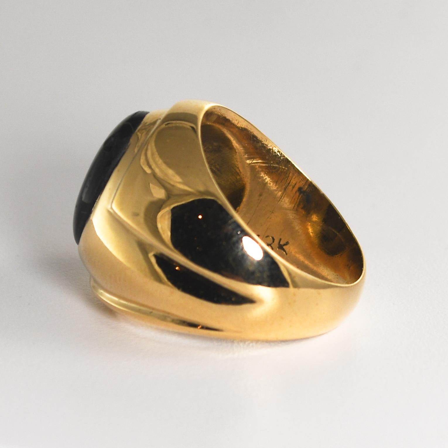 Women's or Men's 14K Yellow Gold Black Sapphire Ring 12.3g For Sale