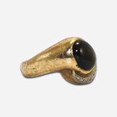 14K Yellow Gold Black Star Sapphire and Diamond Ring