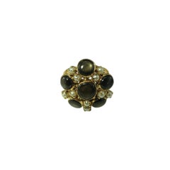 14K Yellow Gold Black Star Sapphire & Pearl Ring Size 5.75 #20226