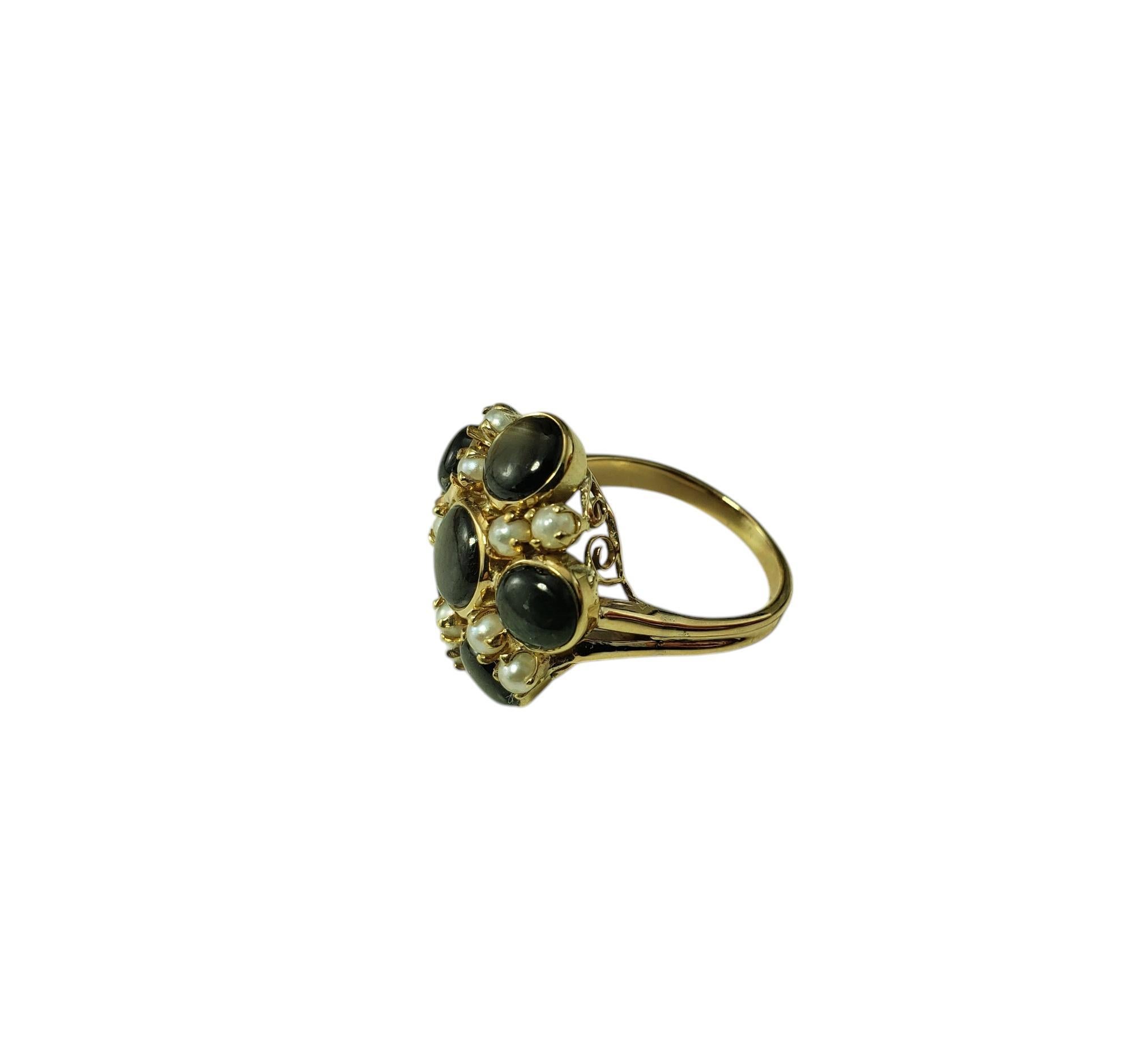 Contemporaneo Anello in oro giallo 14K con zaffiro nero e perla, misura 5,75 #20226 in vendita