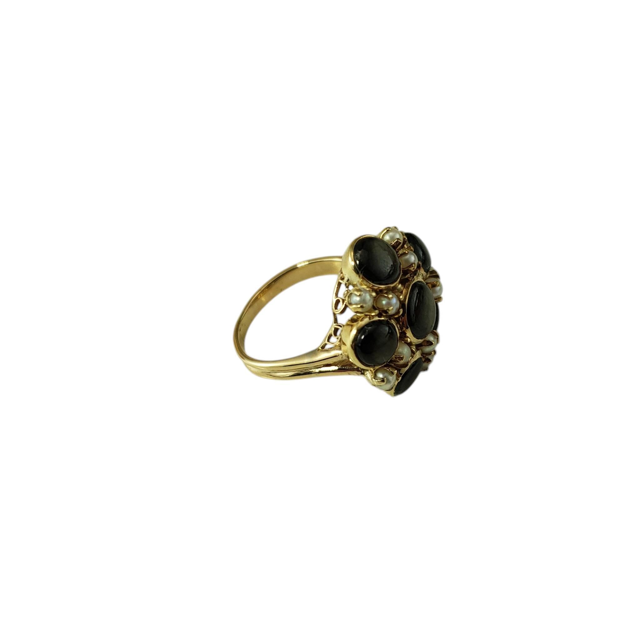 Cabochon Anello in oro giallo 14K con zaffiro nero e perla, misura 5,75 #20226 in vendita