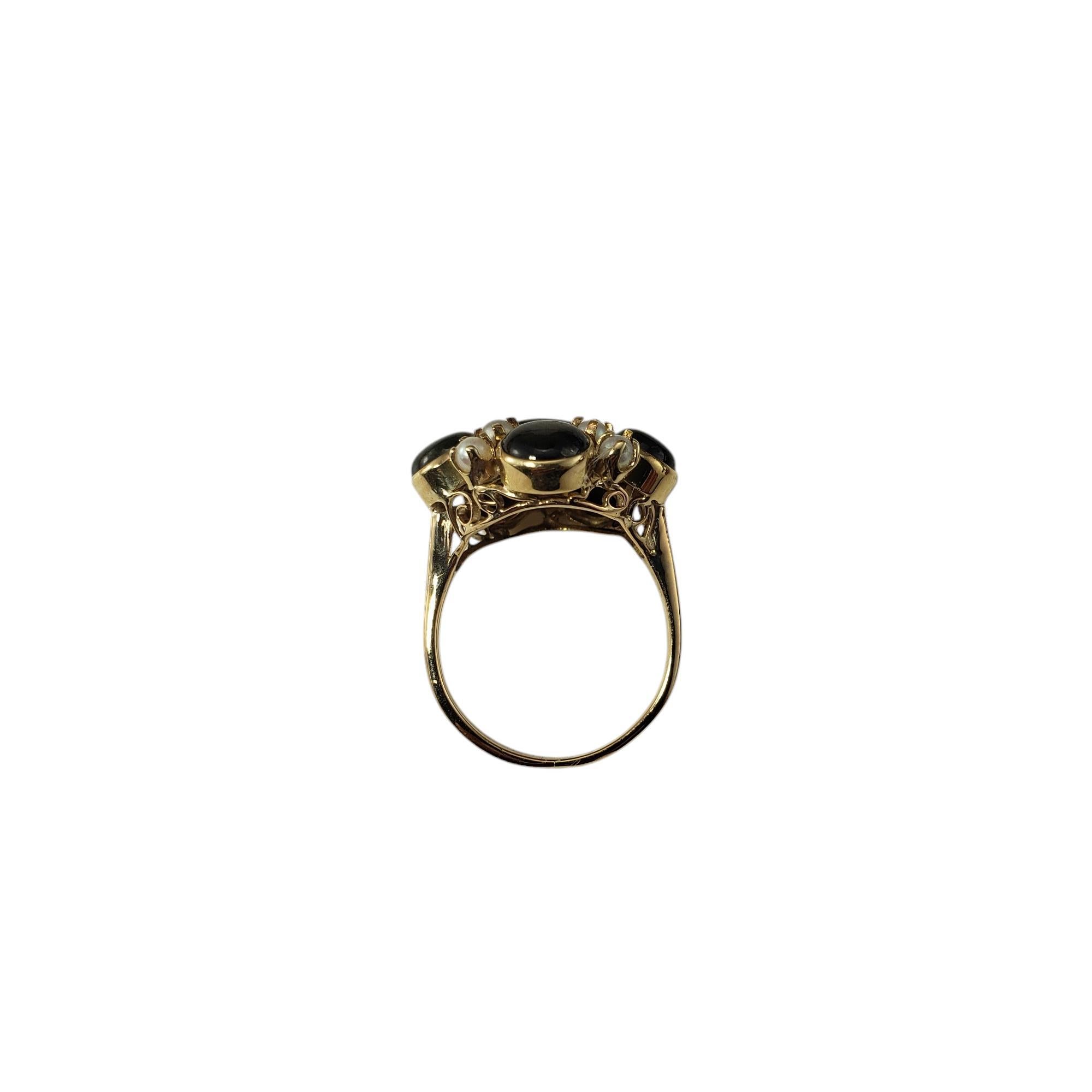 Anello in oro giallo 14K con zaffiro nero e perla, misura 5,75 #20226 In condizioni buone in vendita a Washington Depot, CT