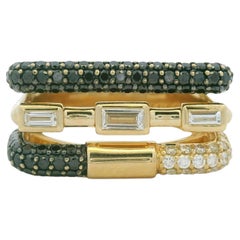 14K Yellow Gold Black & White Diamond Round & Baguette Cut Squared Off Ring