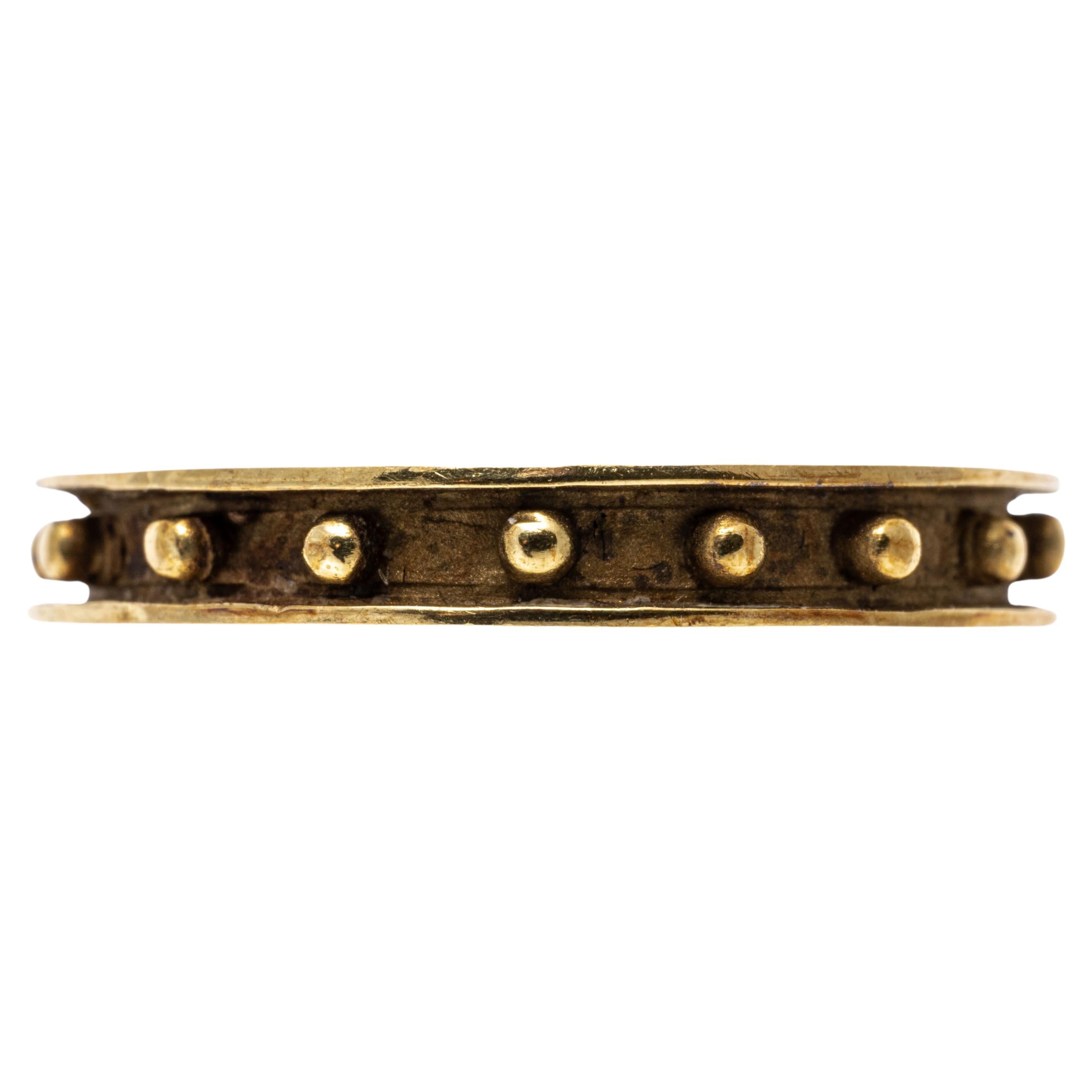 14k Yellow Gold Blackened Beaded Framed Eternity Band