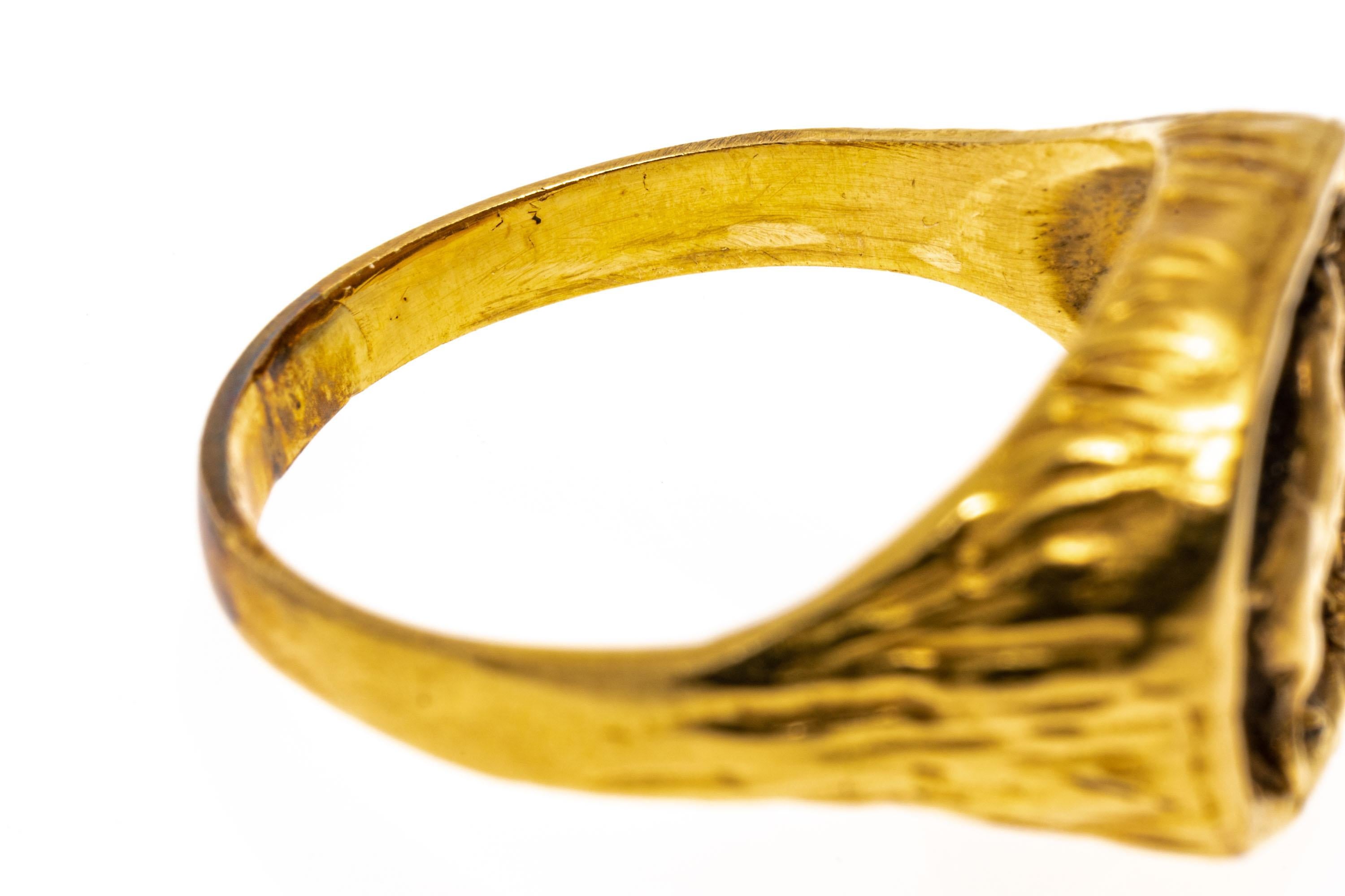 Women's 14k Yellow Gold Blackened Horizontal Oval Taurus Motif Ring For Sale