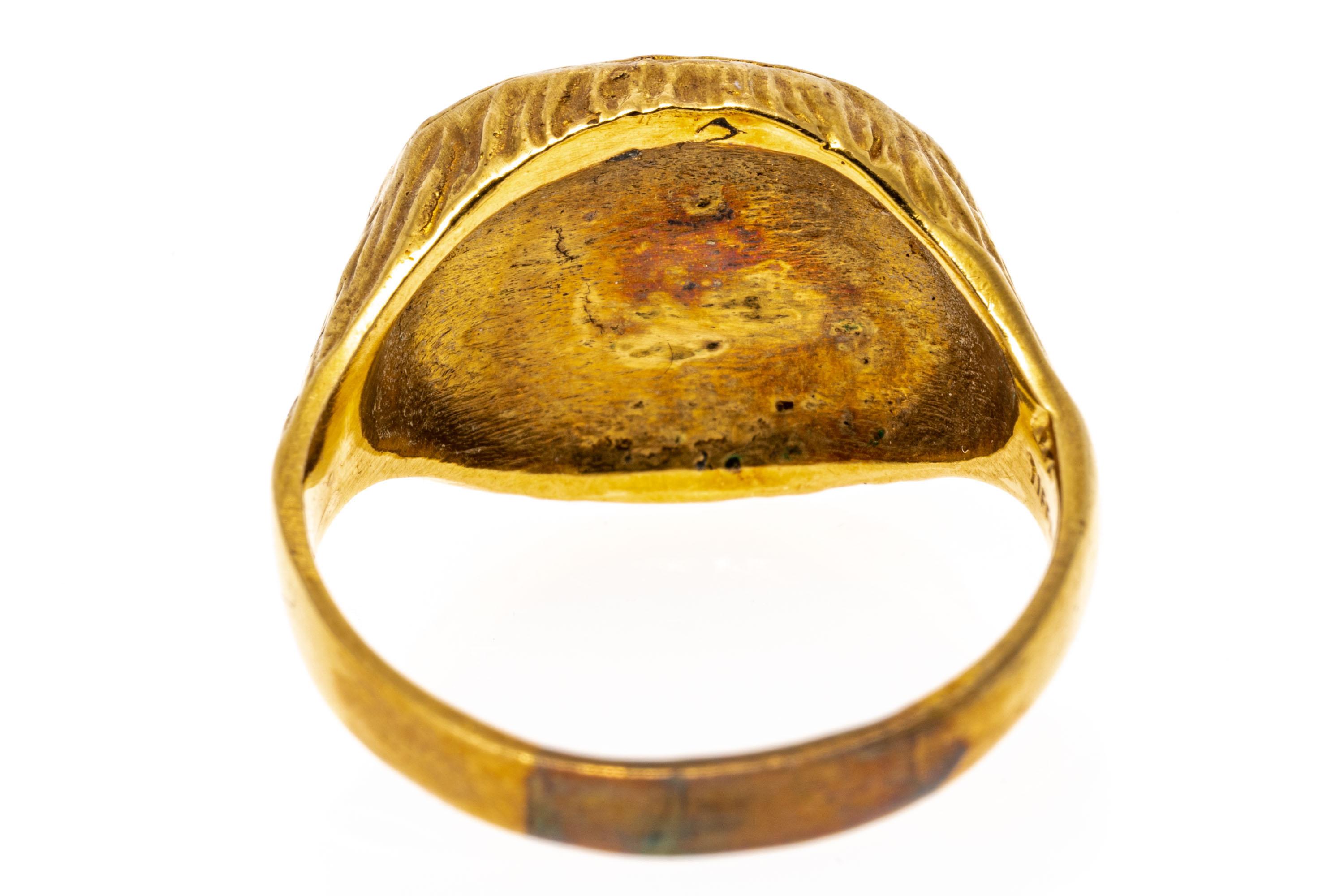 14k Yellow Gold Blackened Horizontal Oval Taurus Motif Ring For Sale 1