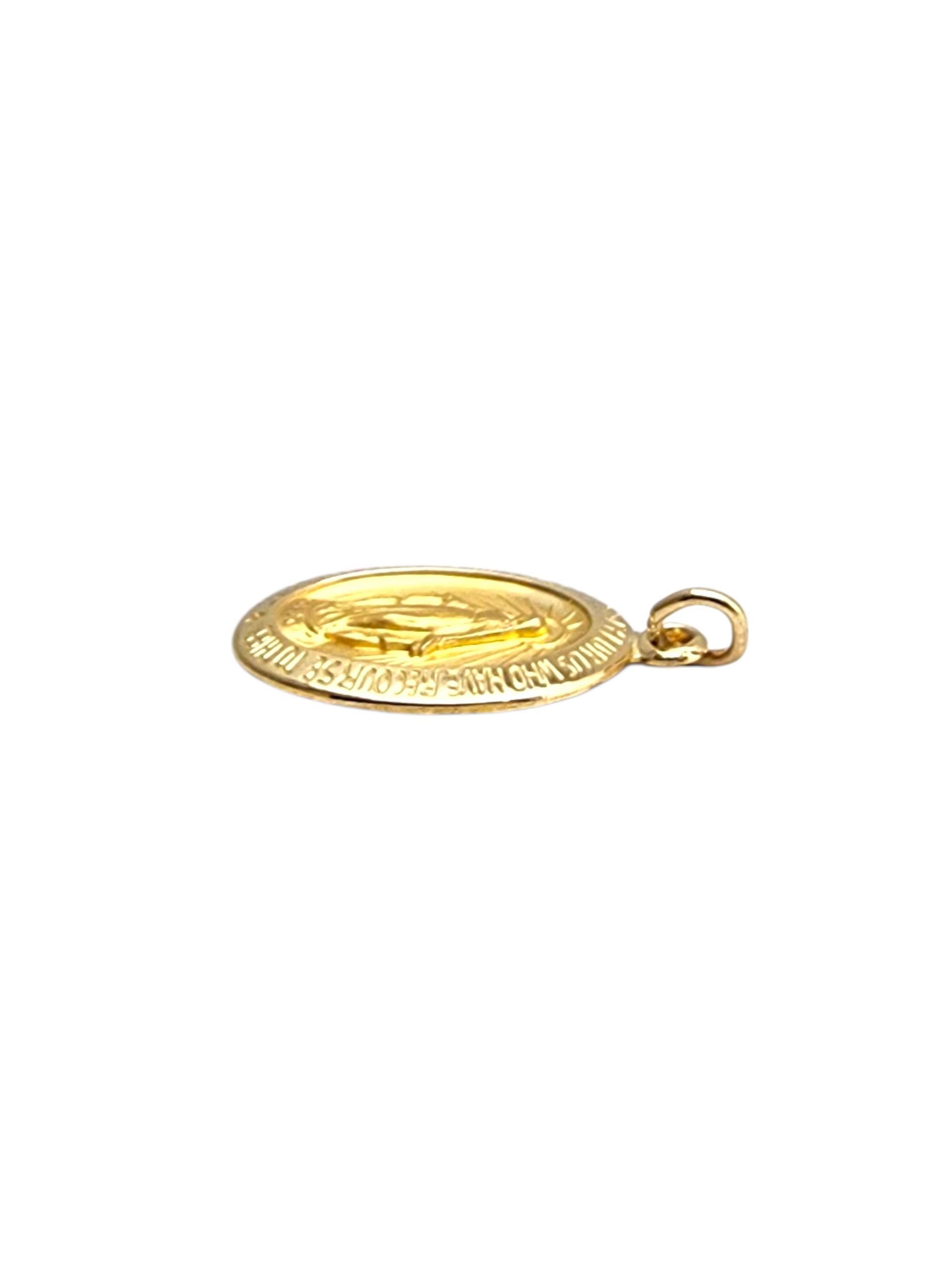14K Yellow Gold Blessed Mother Miraculous Medal Pendant #22764 In Good Condition For Sale In Washington Depot, CT