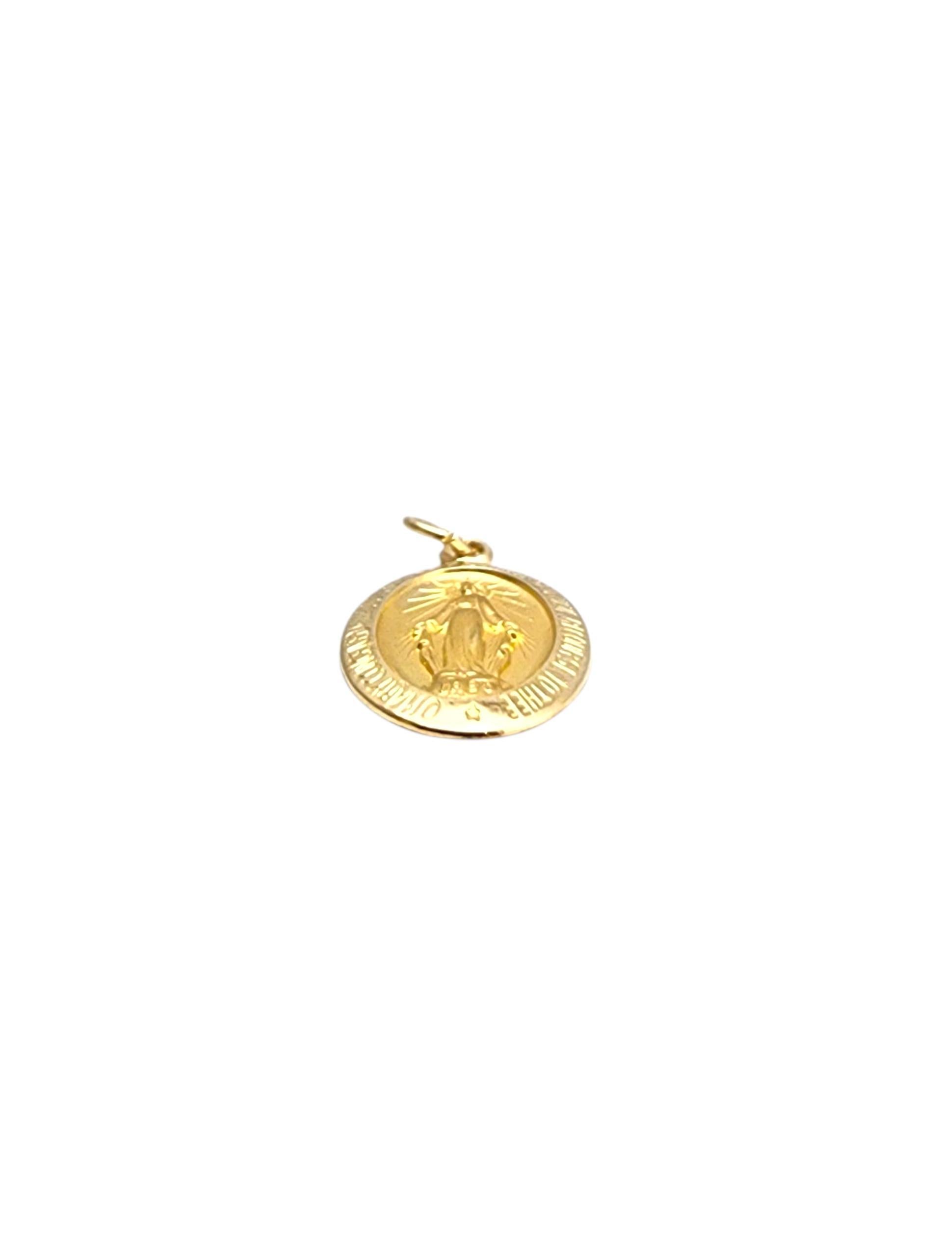 Women's 14K Yellow Gold Blessed Mother Miraculous Medal Pendant #22764 For Sale