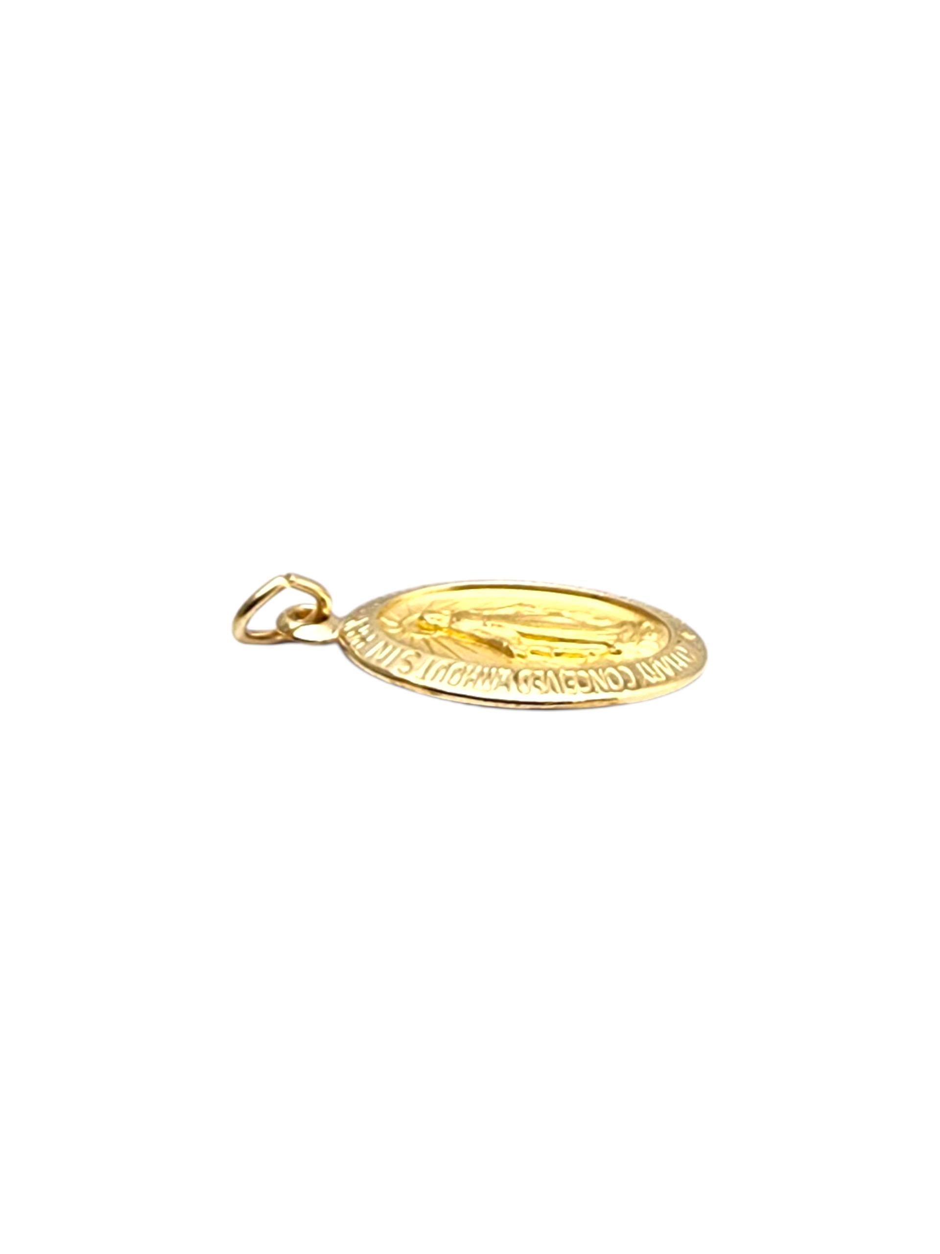 14K Yellow Gold Blessed Mother Miraculous Medal Pendant #22764 For Sale 1