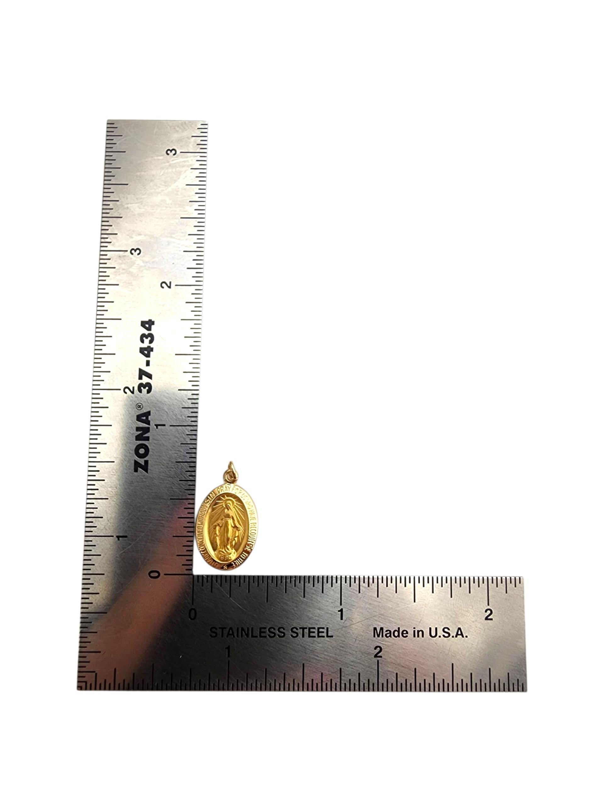 14K Yellow Gold Blessed Mother Miraculous Medal Pendant #22764 For Sale 3