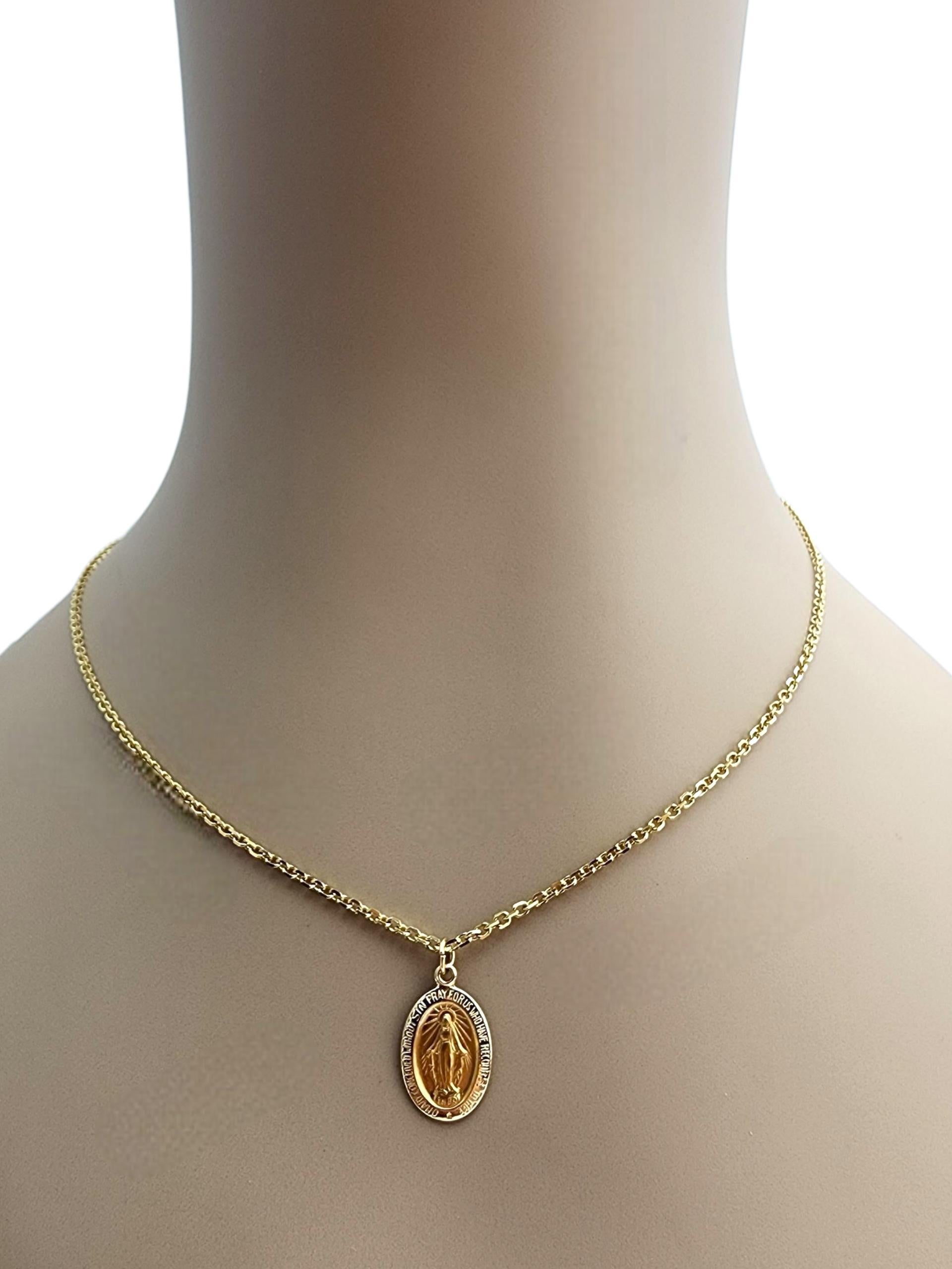 14K Yellow Gold Blessed Mother Miraculous Medal Pendant #22764 For Sale 4