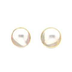 14K Yellow Gold Blister Mabe Pearl Stud Earrings