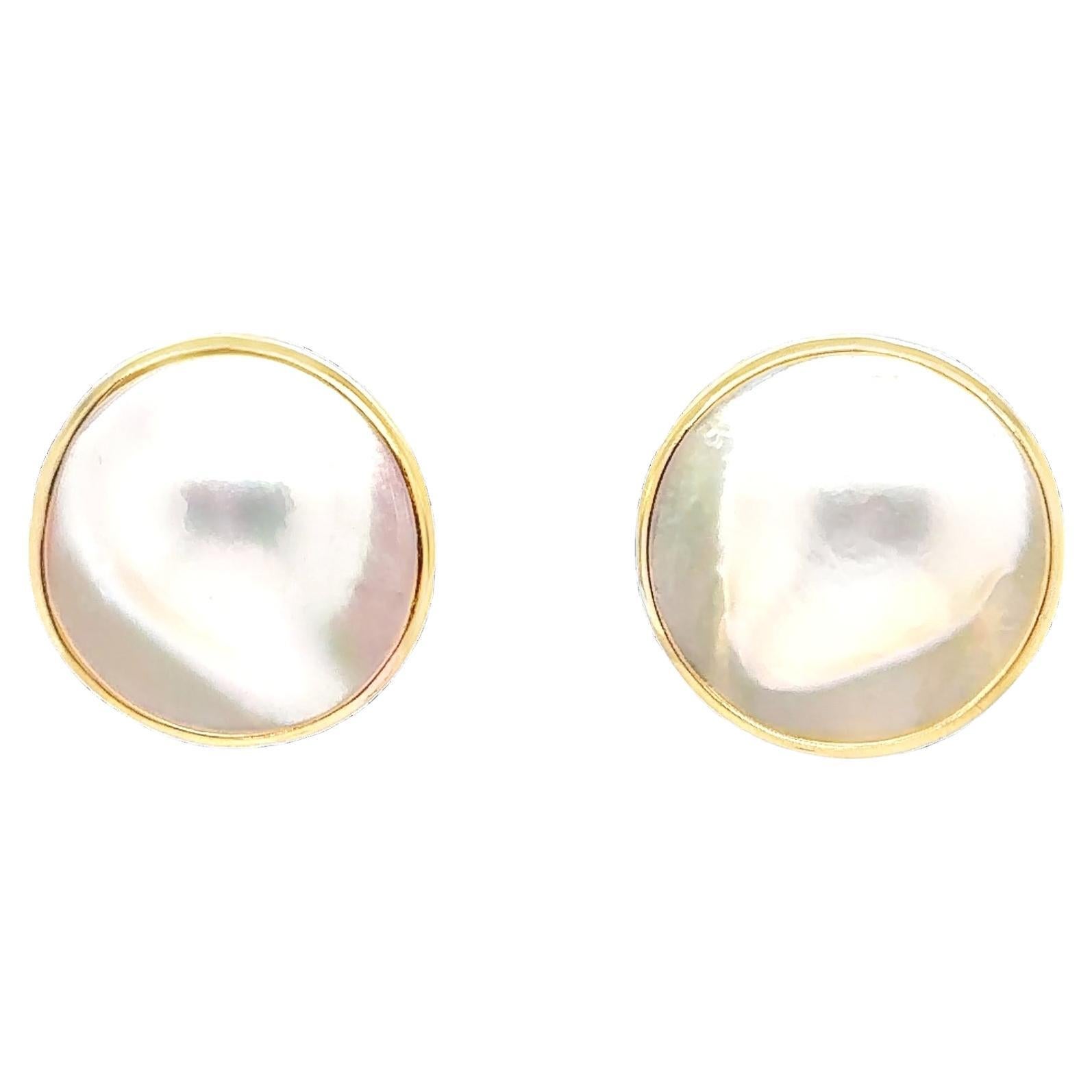 14K Yellow Gold Blister Mabe Pearl Stud Earrings