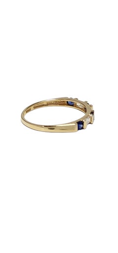 Anello a fascia in oro giallo 14K con pietre blu e trasparenti, misura 6 #24122