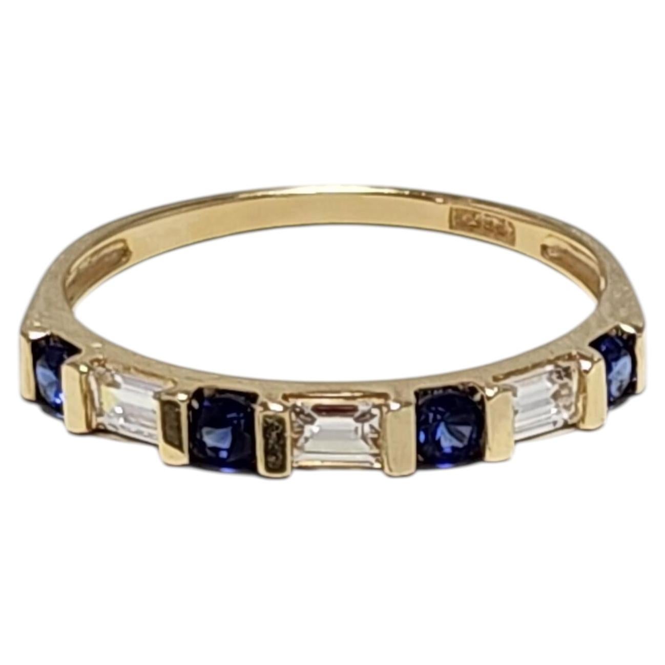 Anillo de oro amarillo de 14K con piedras azules y transparentes, talla 6 #24122
