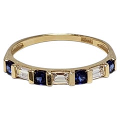 Anello a fascia in oro giallo 14K con pietre blu e trasparenti, misura 6 #24122