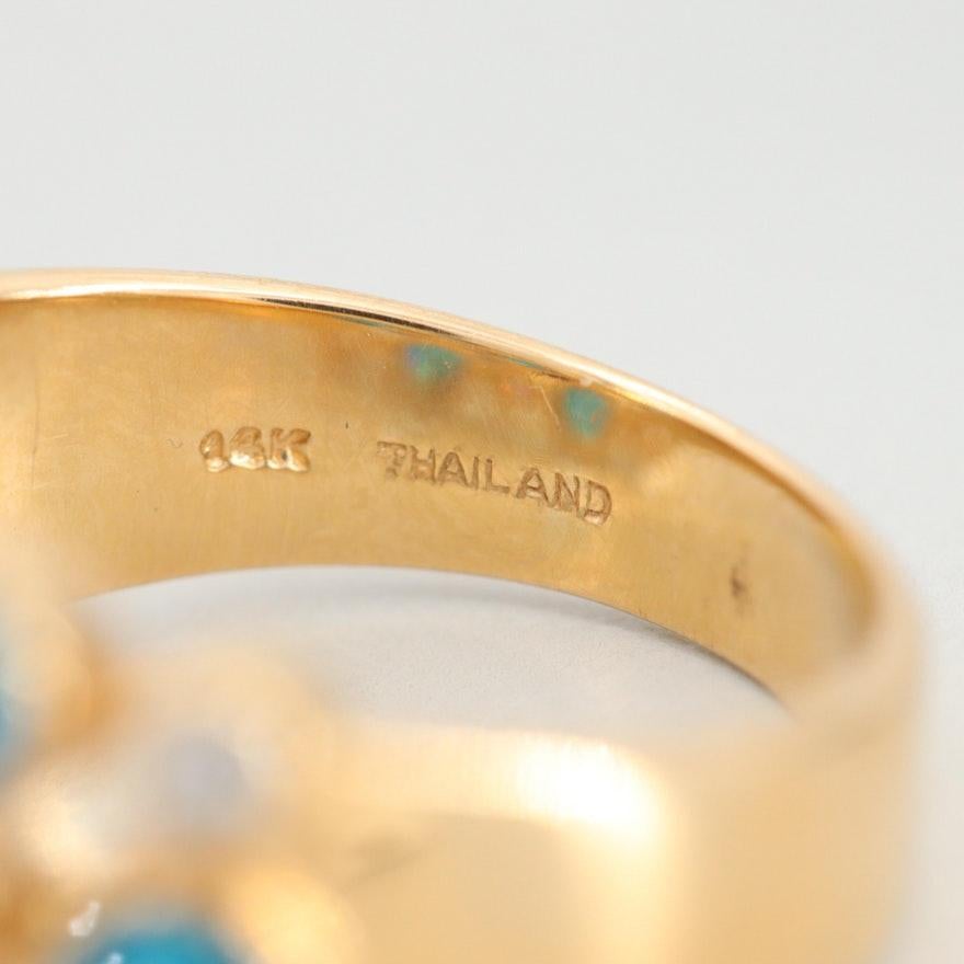 Women's 14 Karat Gold Blue Apatite and White Zircon Ring Bezel Set 3-Row Fashion Ring