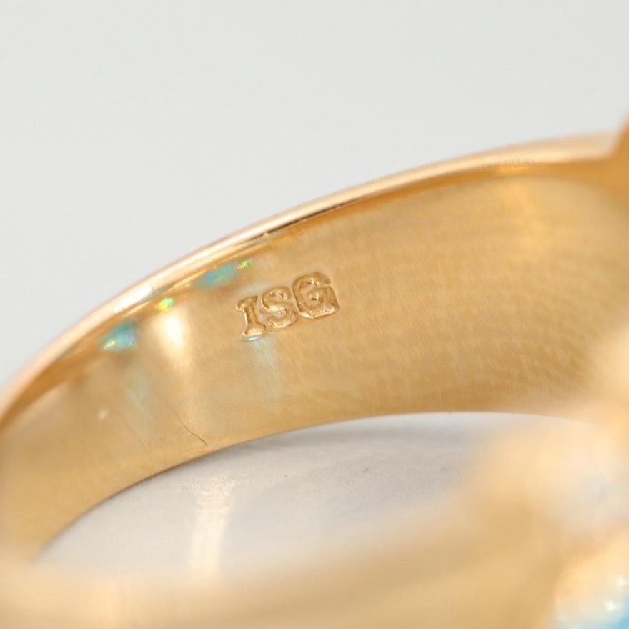 14 Karat Gold Blue Apatite and White Zircon Ring Bezel Set 3-Row Fashion Ring 1