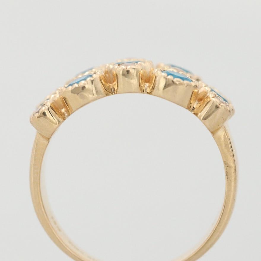 14 Karat Gold Blue Apatite and White Zircon Ring Bezel Set 3-Row Fashion Ring 2