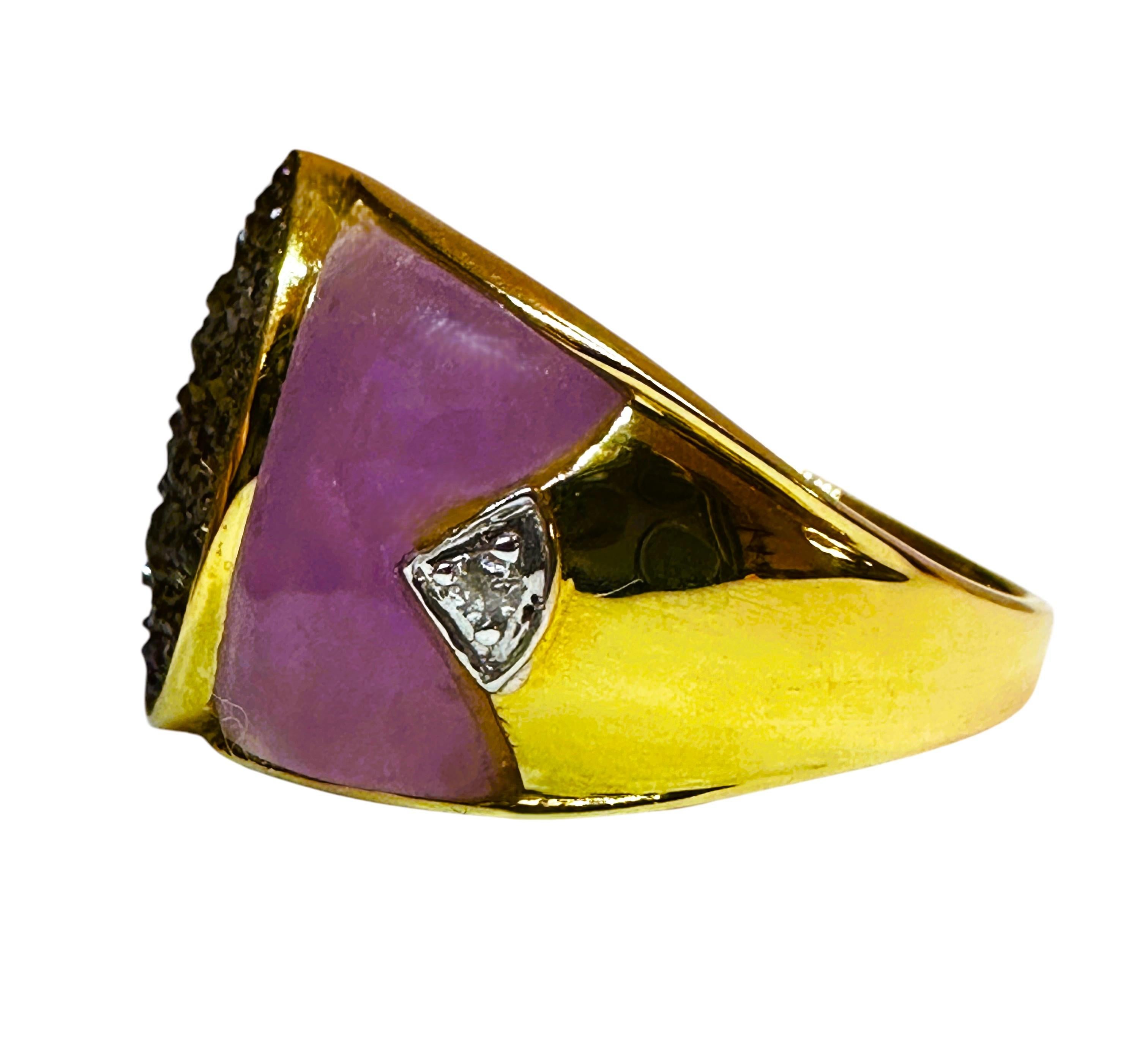14K Yellow Gold Blue Druzy, Purple Jade & Diamond Ring Size 7 For Sale 1