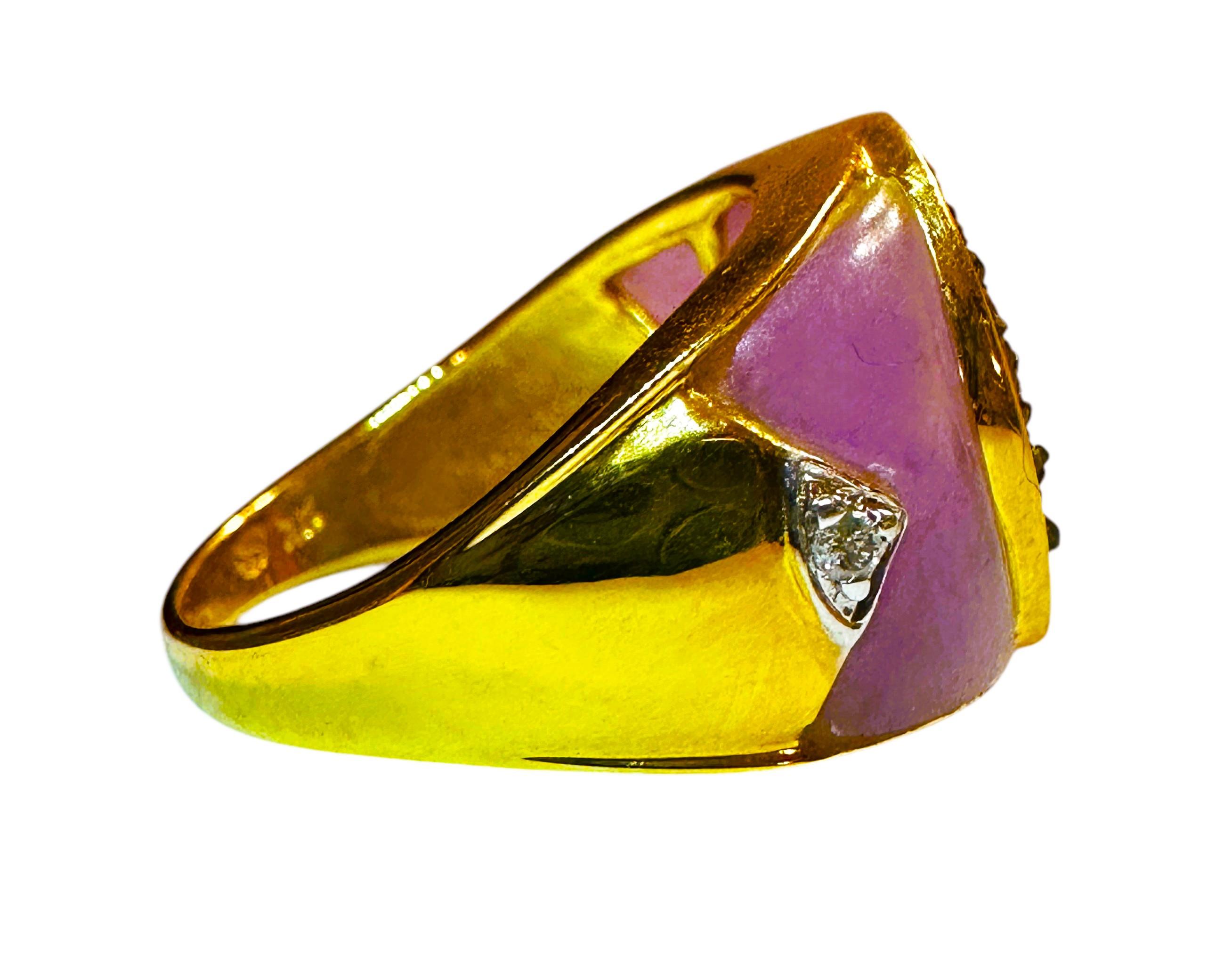 14K Yellow Gold Blue Druzy, Purple Jade & Diamond Ring Size 7 For Sale 2