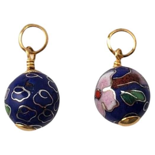 14K Yellow Gold Blue Enamel Ball Flower Earring Enhancers #17197