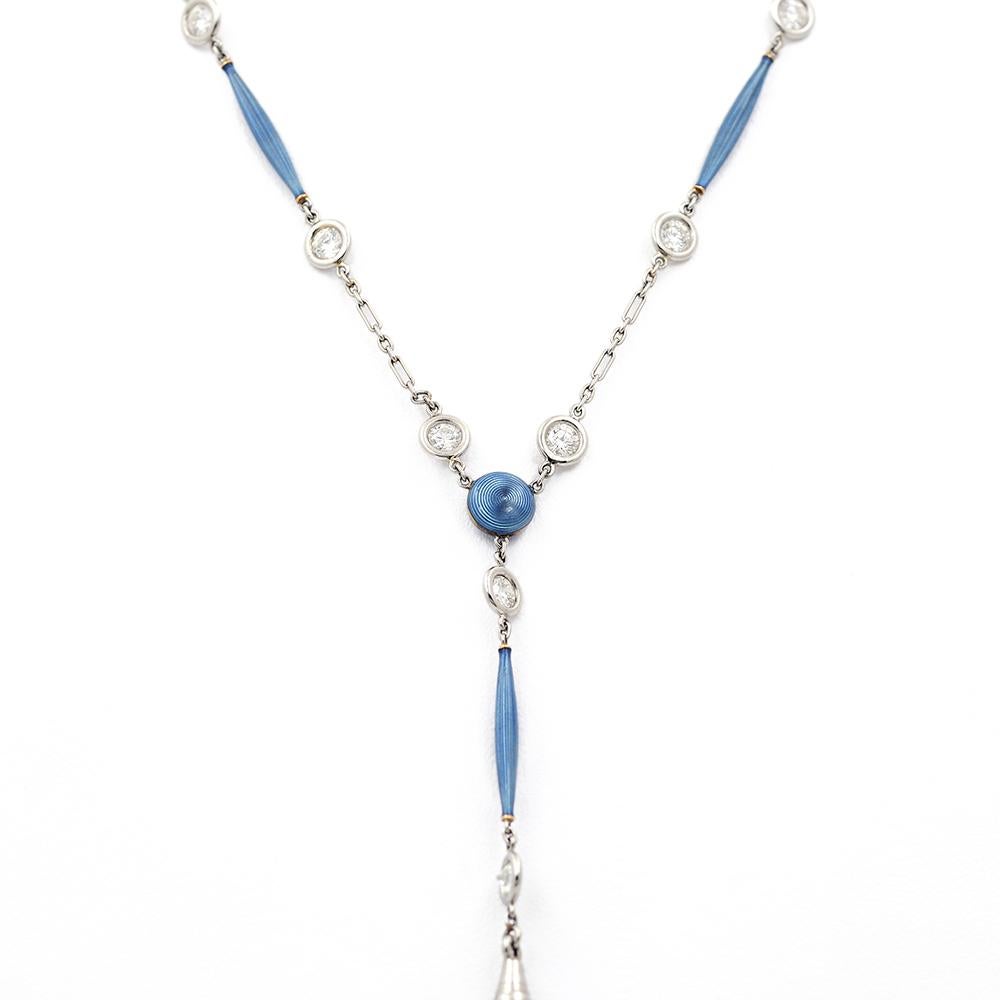 Women's 14k Yellow Gold & Blue Enamel Edwardian Pendant Watch Necklace For Sale