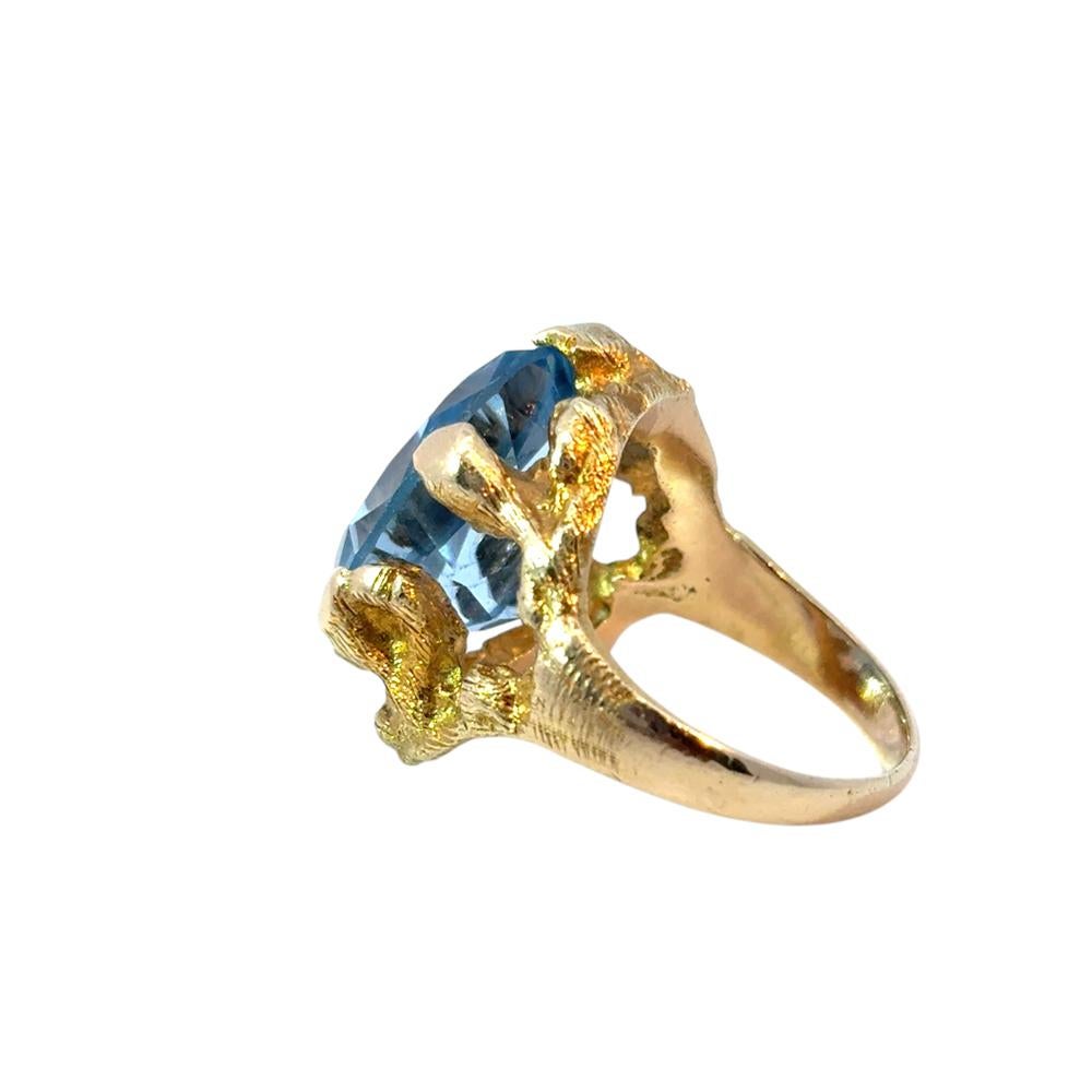 Vintage 14k Yellow Gold Blue Gemstone Ring For Sale 6