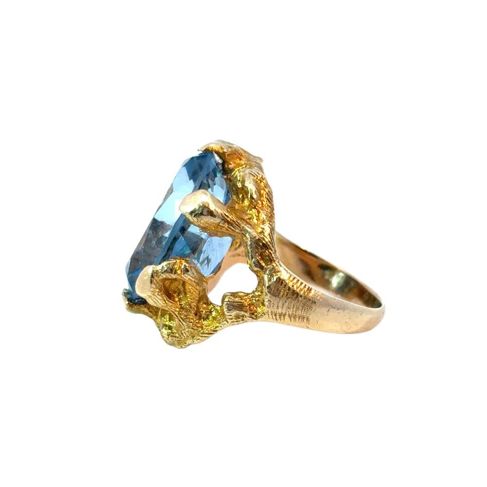 Vintage 14k Yellow Gold Blue Gemstone Ring For Sale 7