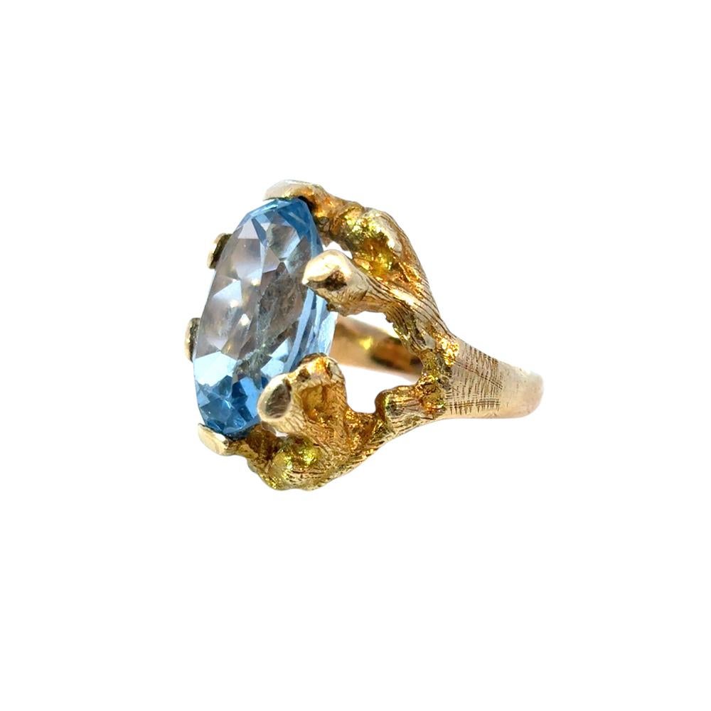 Vintage 14k Yellow Gold Blue Gemstone Ring For Sale 8