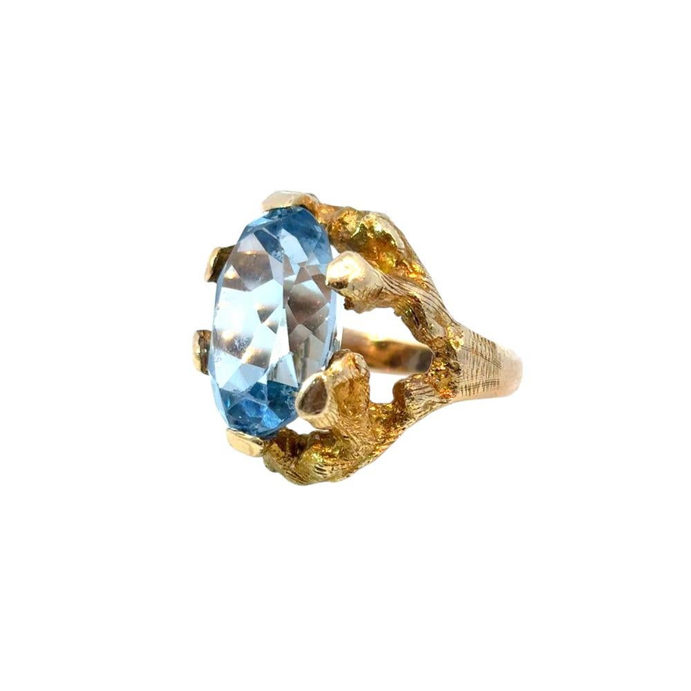 Vintage 14k Yellow Gold Blue Gemstone Ring For Sale 9