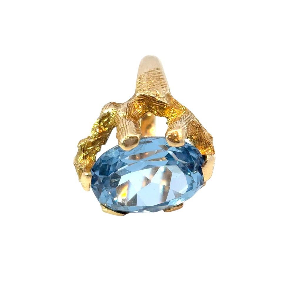 Vintage 14k Yellow Gold Blue Gemstone Ring For Sale 10