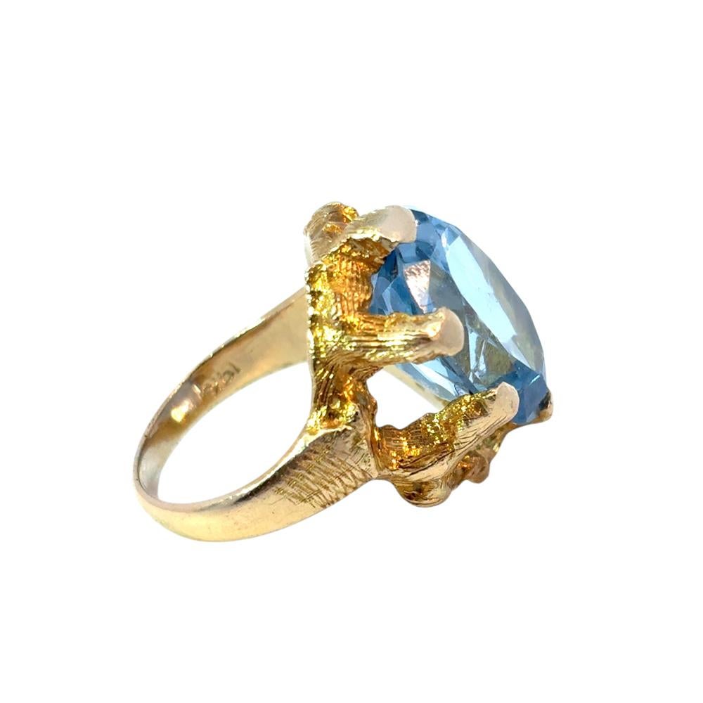 Vintage 14k Yellow Gold Blue Gemstone Ring For Sale 2