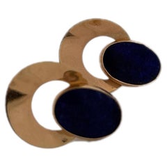 14K Yellow Gold Blue Oval Bezeled Lapis Stud Earrings