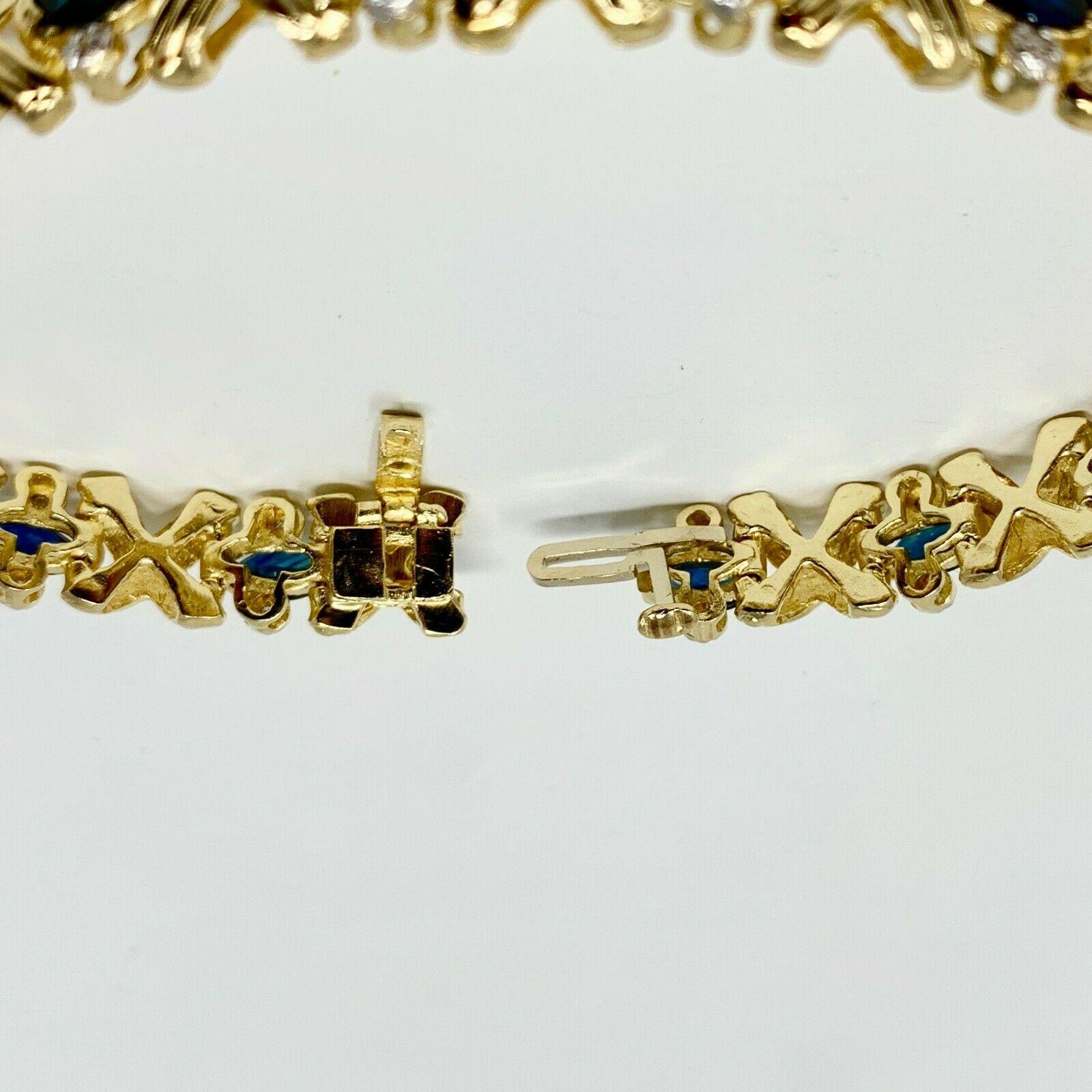 Women's 14 Karat Yellow Gold Blue Sapphire and Diamond Link Bracelet