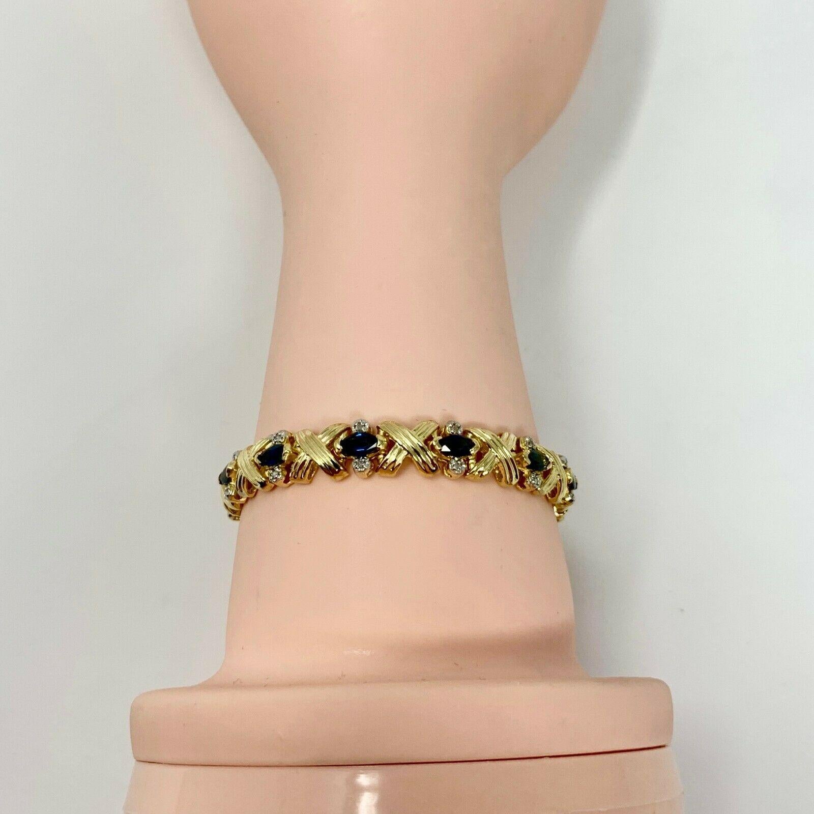14 Karat Yellow Gold Blue Sapphire and Diamond Link Bracelet 2
