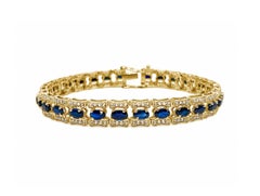 14K Yellow Gold Blue Sapphire Bracelet, 10.50 Carat Sapphire White Topaz Accents