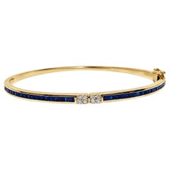 Bracciale in oro giallo 14K con zaffiro blu e diamanti Bracciale in oro fatto a mano