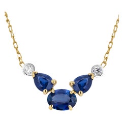 Collana con ciondolo in oro giallo 14 carati con zaffiro blu e diamanti, zaffiri 2,20 ct