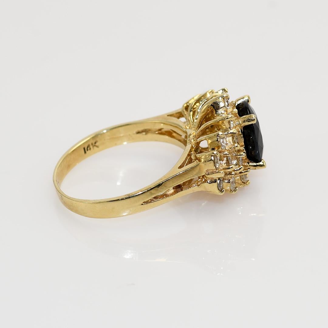 14K Yellow Gold Blue Sapphire & Diamond Ring, 5.2g For Sale 1